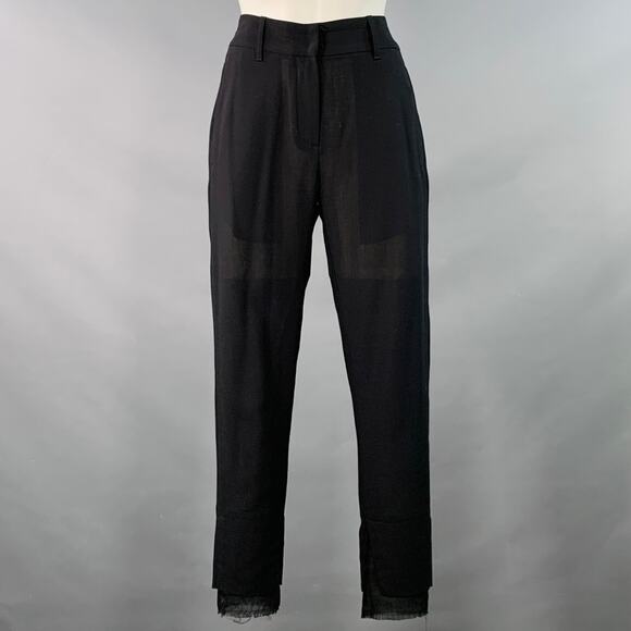 ANN DEMEULEMEESTER Size 8 Black Rayon Blend Flat Front Layered Dress Pants - Picture 1 of 7